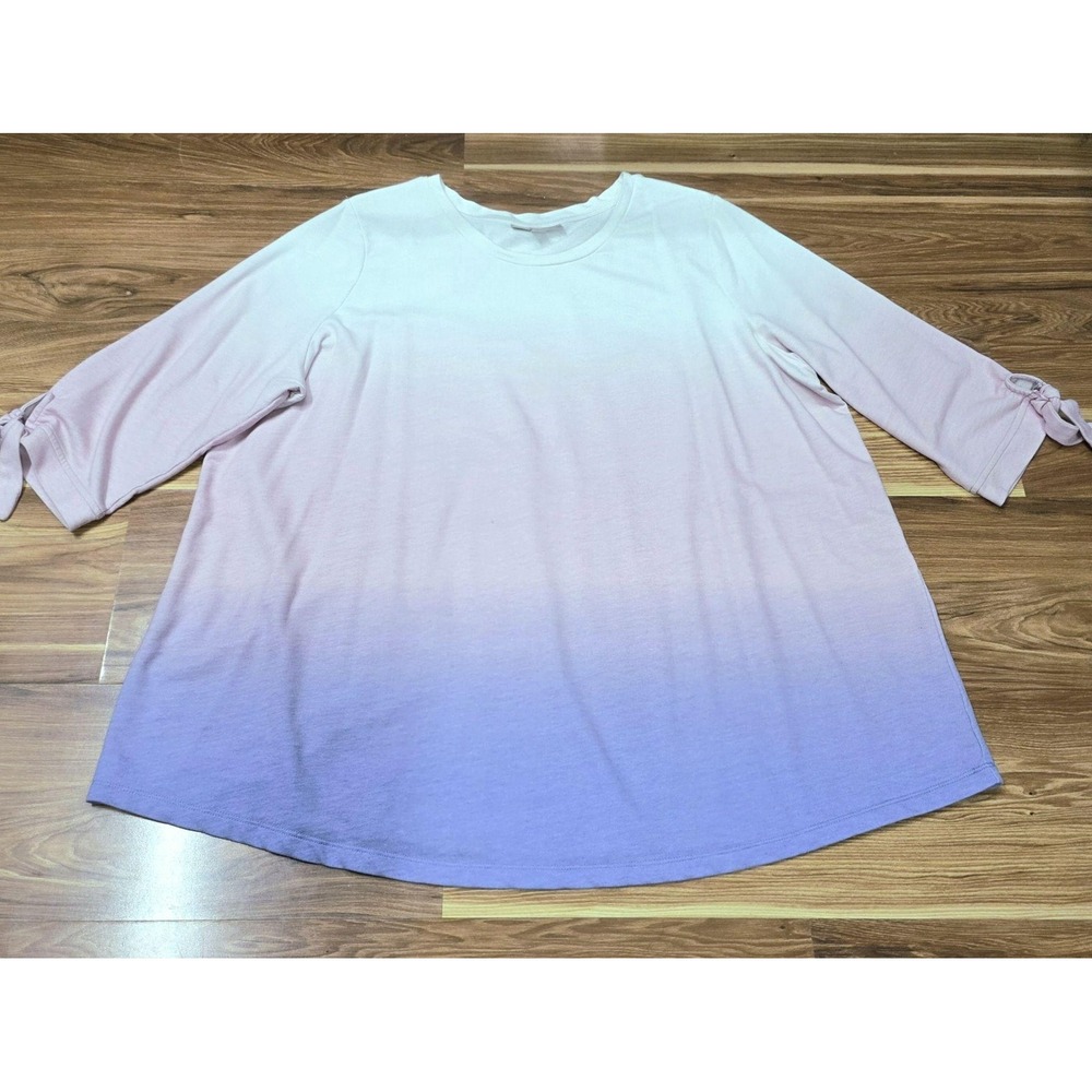 Woman Within Tunic Shirt Womens Plus 22/24 Pink Purple Ombre 3/4 Sleeve Top
